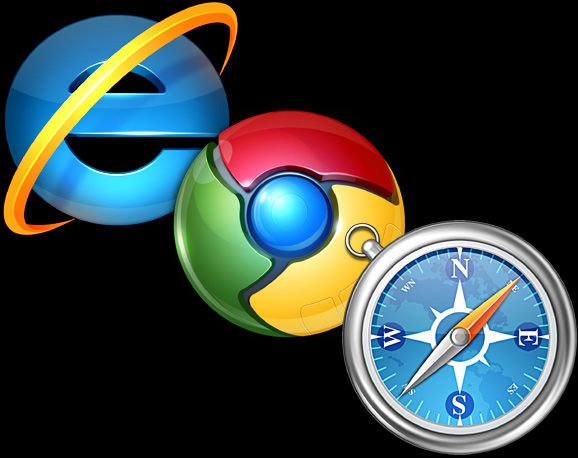 Internet Explorer, Google Chrome, Safari